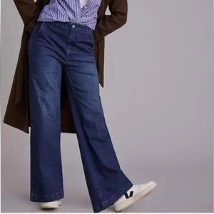 Anthropologie Pilcro THE PIER blue jeans 10 dark wash denim high waist wide leg